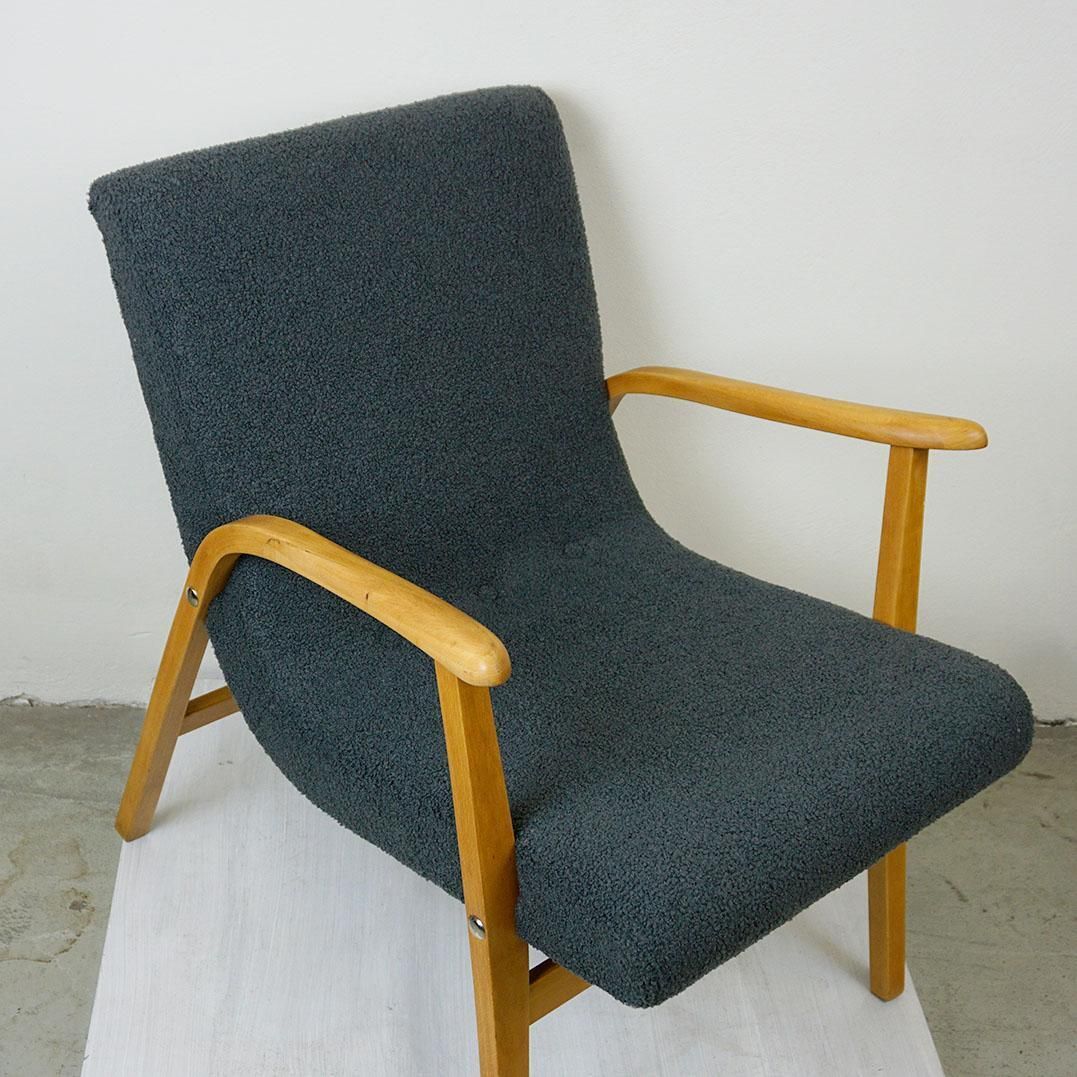 Grey Bouclé Beechwood Café Ritter Lounge Chair By Roland Rainer Vienna photo Furniture