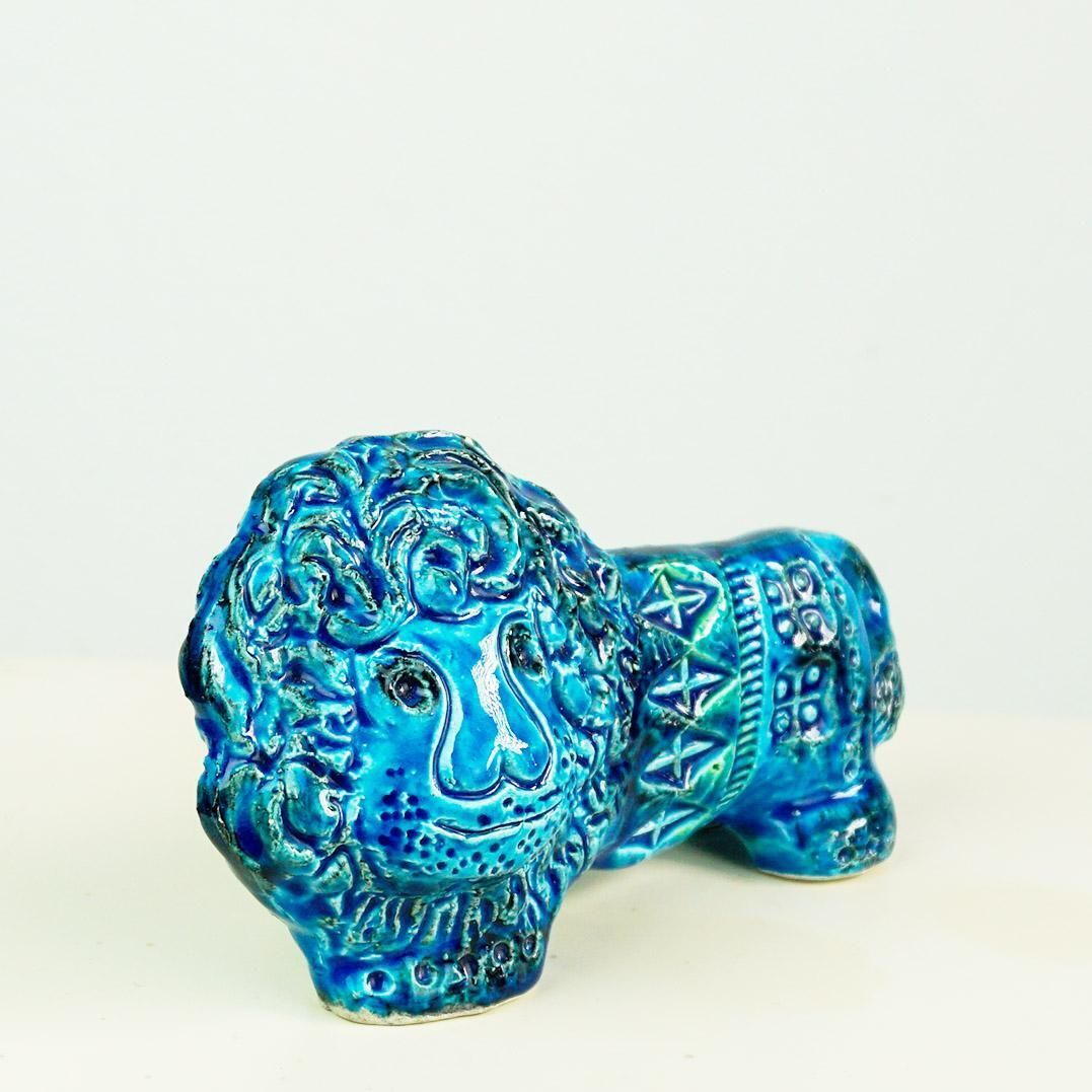 Italian Midcentury Rimini Blu Ceramic Lion By Aldo Londi For Bitossi photo furniture