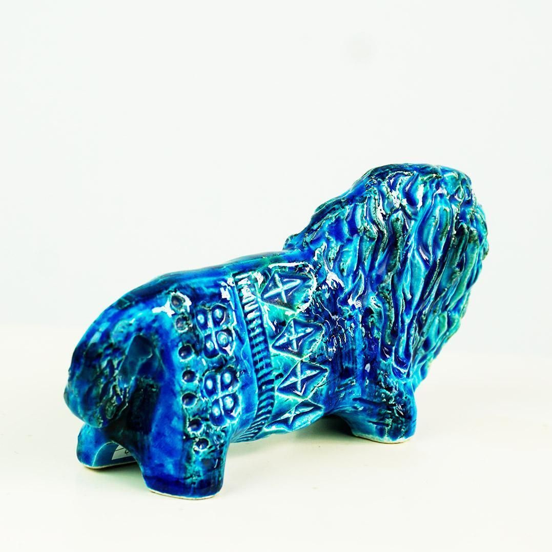 Italian Midcentury Rimini Blu Ceramic Lion By Aldo Londi For Bitossi photo vinterior