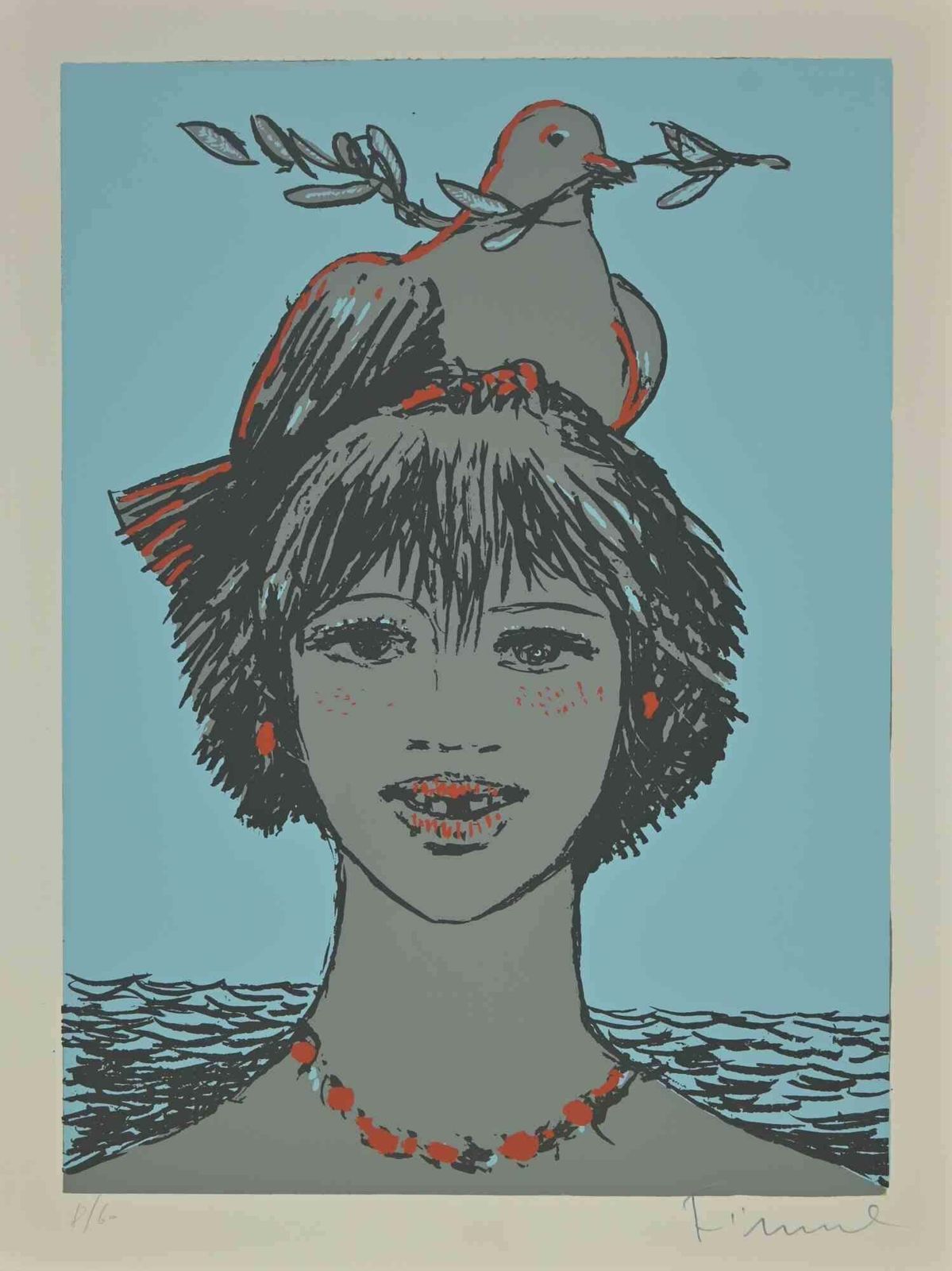 Salvatore Fiumeportrait With Dove   Screen Print By Salvatore Fiume   19701970