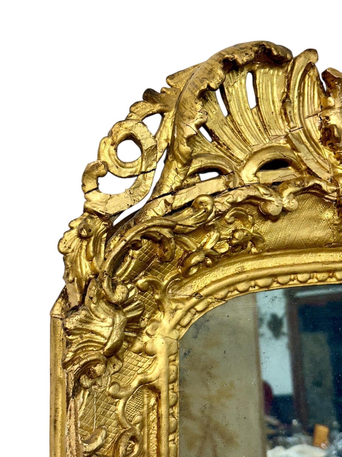 18th Century French Louis XV Giltwood Mirror With Original Mercury Glass photo vintage