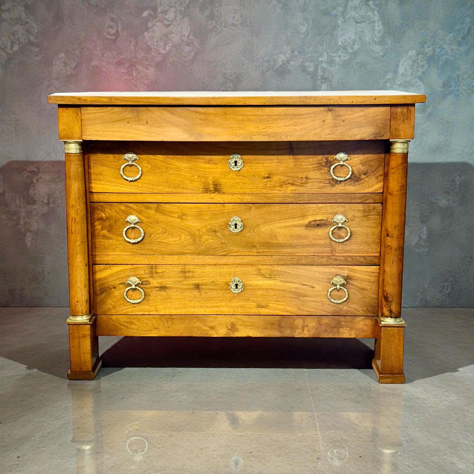 French Empire Walnut Commode With Bronze Mounts, Early 19th Century photo vintage