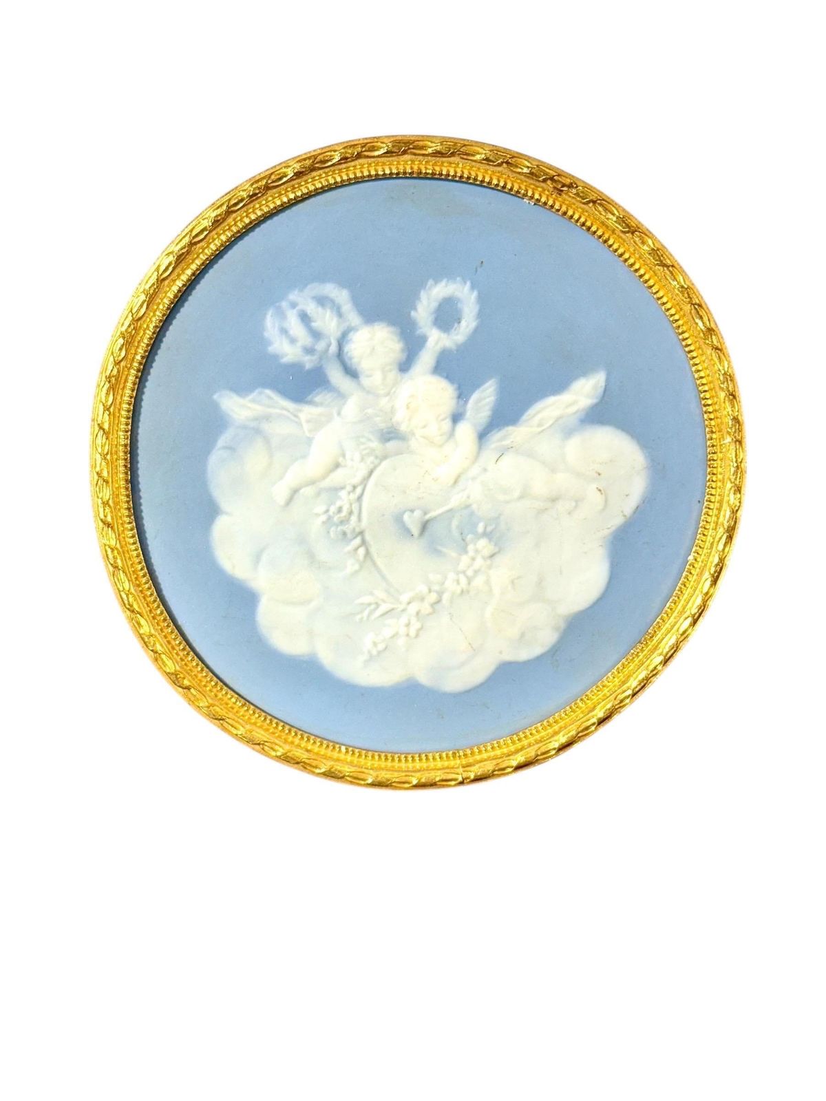 photo buy Pair Of Limoges Ceramic Plaques With Cherubs, C.1880