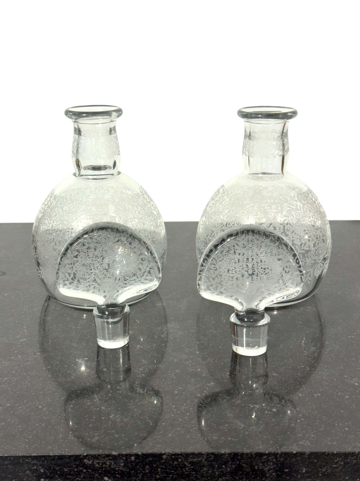 Pair Of Baccarat Rohan Engraved Crystal Decanters With Mushroom Stoppers photo furniture