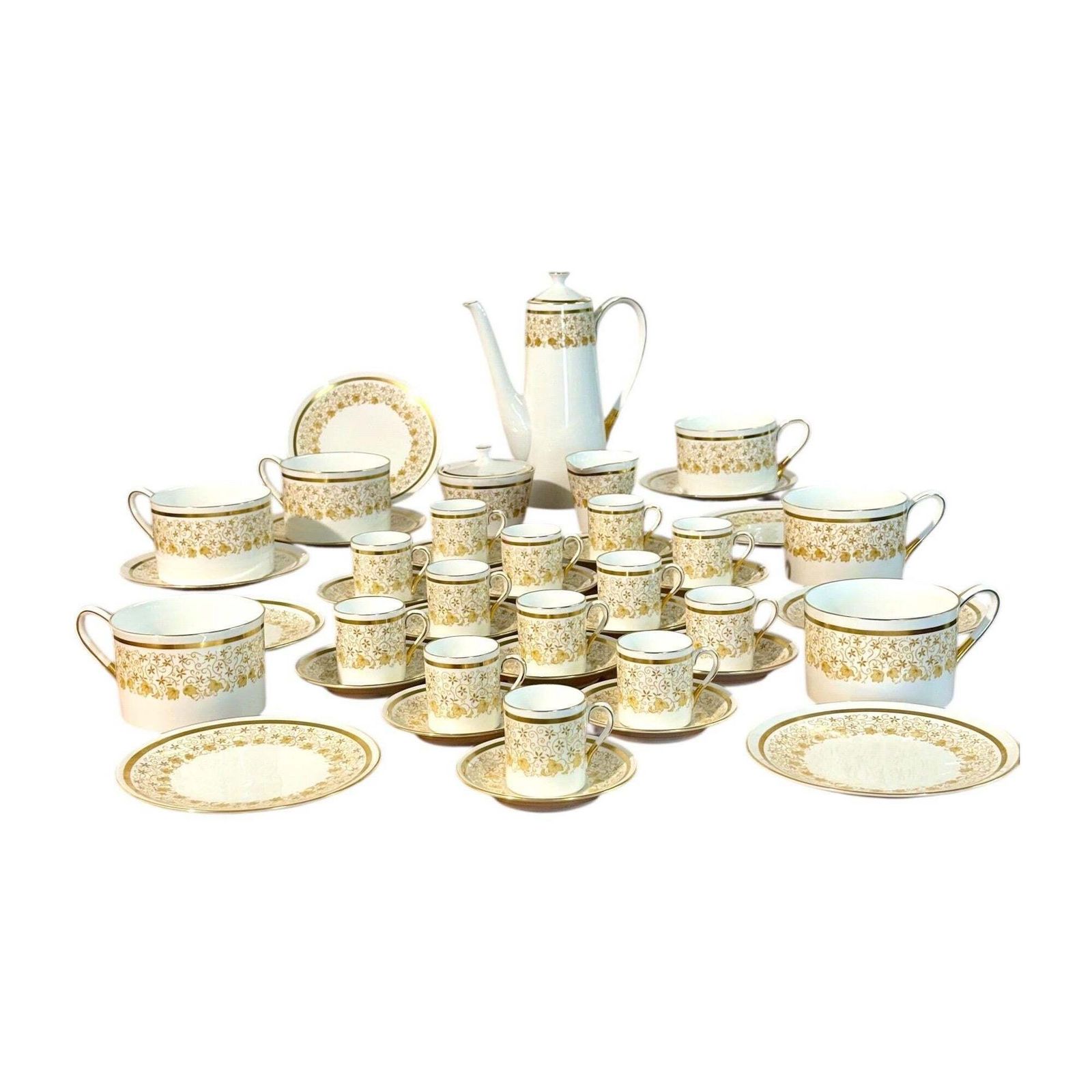 44 Piece Royal Tuscan Gold And White Bone China Coffee & Tea Service