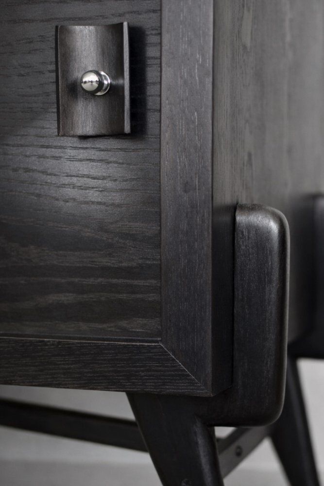 photo for sale Mid Century Modern Scandinavian Dark Oak Sideboard With Wooden & Metal Handles, 1960s