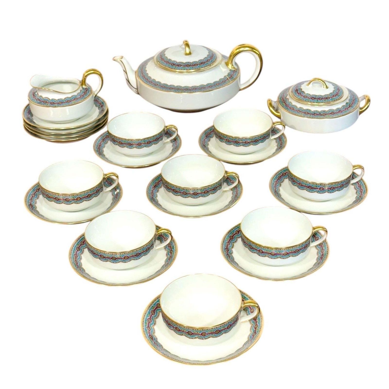 Haviland Limoges Tea Set With 24k Gold & Orientalist Frieze, C.1900