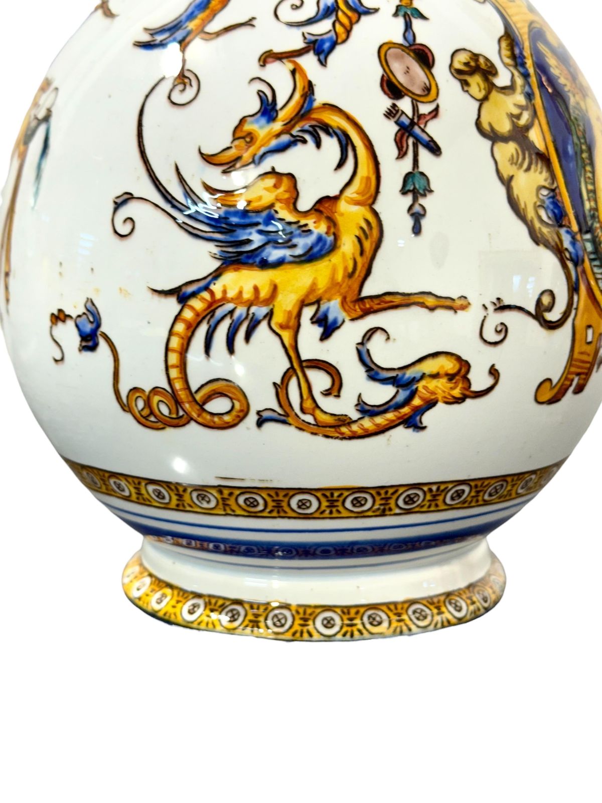 Pair Of Gien Renaissance Revival Faience Pitchers, 19th Century photo for sale