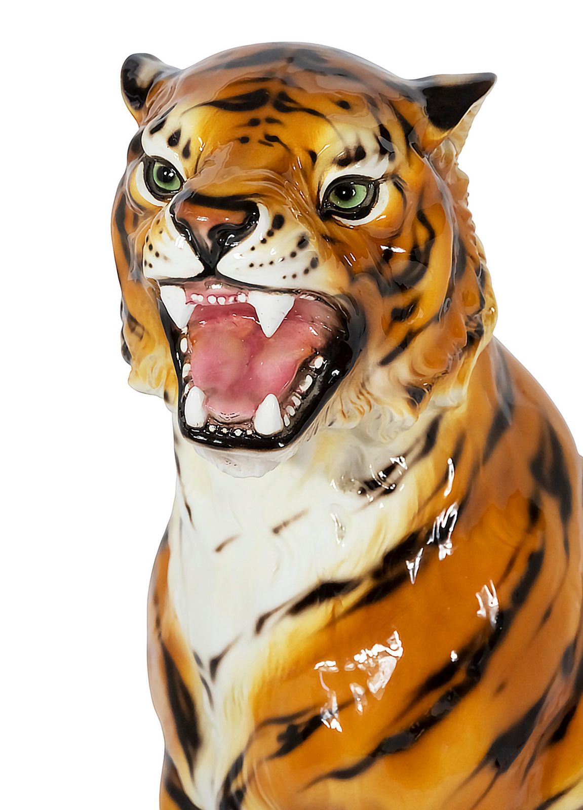 Large Vintage Italian Hand Made Glazed Ceramic Tiger Sculpture photo for sale