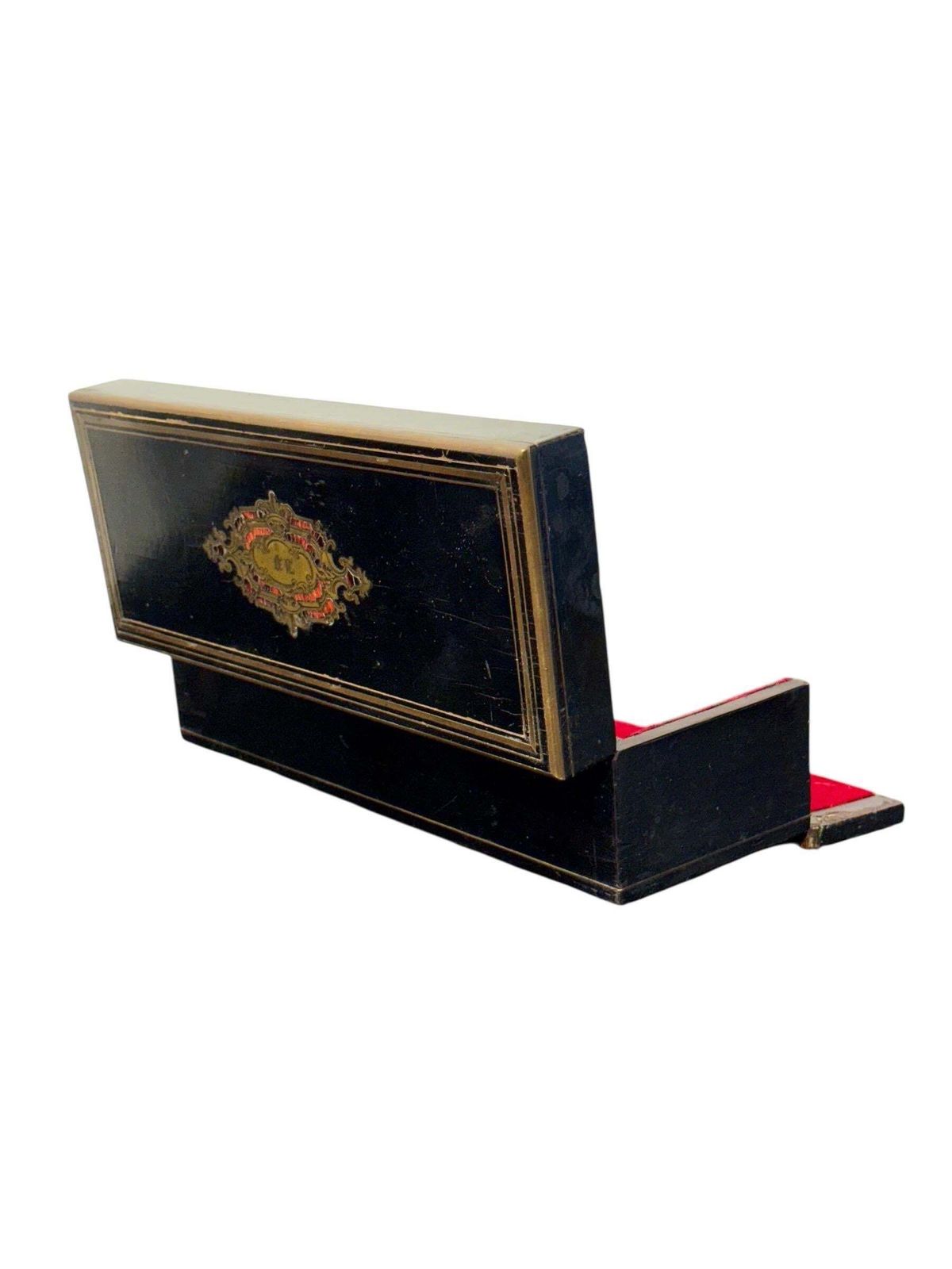 photo furniture French Napoléon III Black Lacquer Box With Boulle Style Cartouche