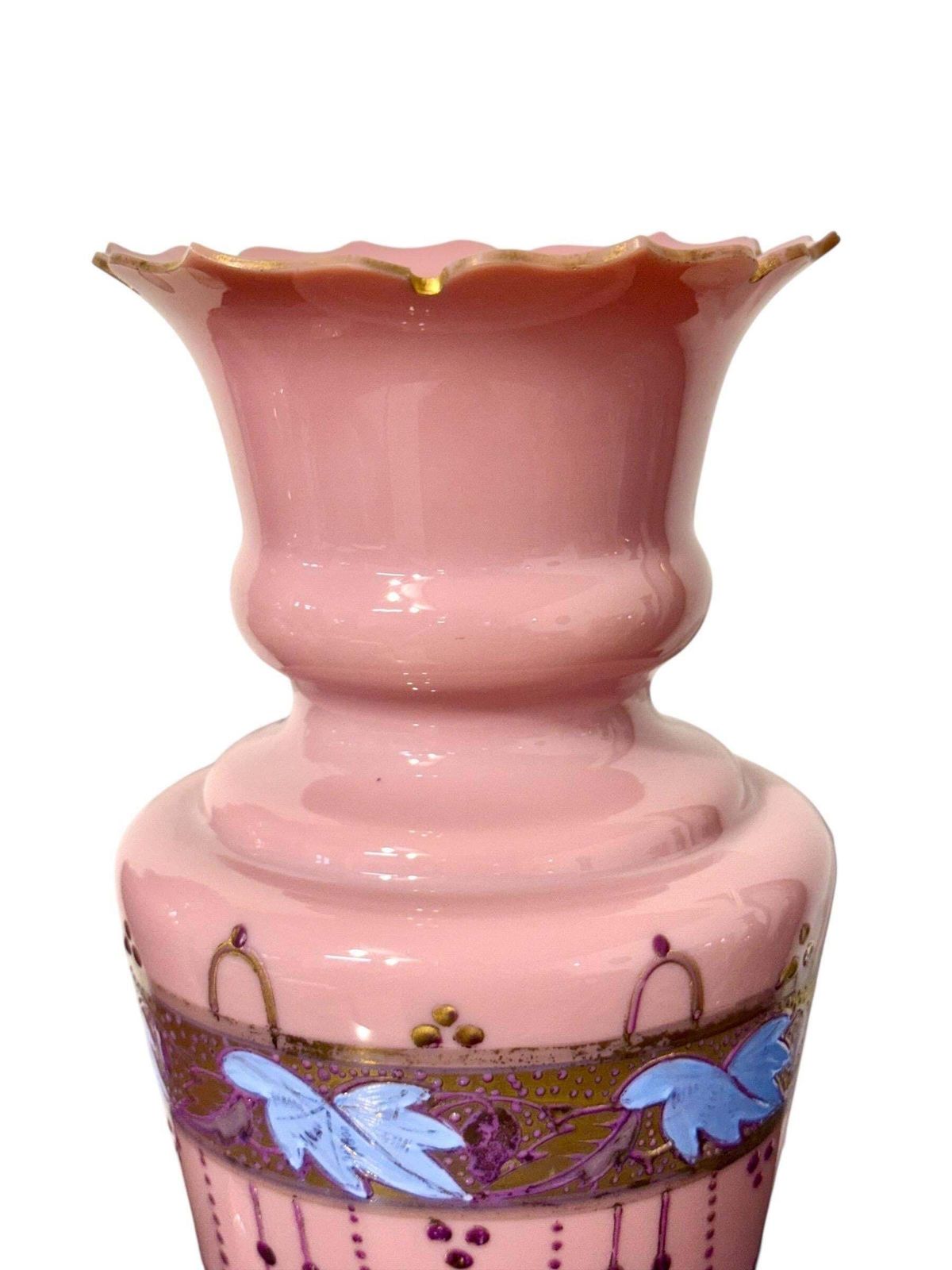 Pair Of 19th Century Pink Opaline Glass Vases With Gilt Décor photo vinterior