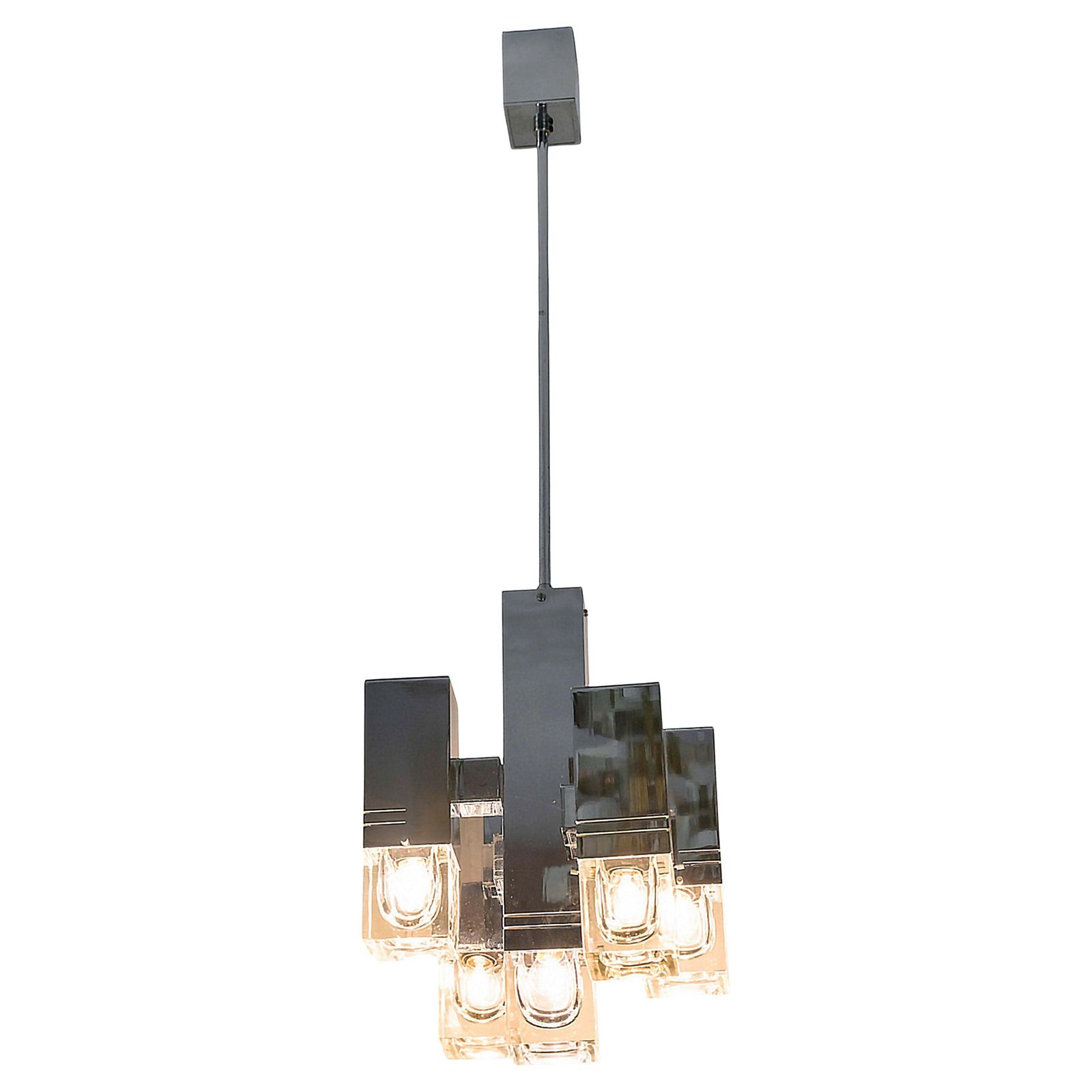 Mid Century Italian Sciolari Chrome And Glass Chandelier, Circa 1970