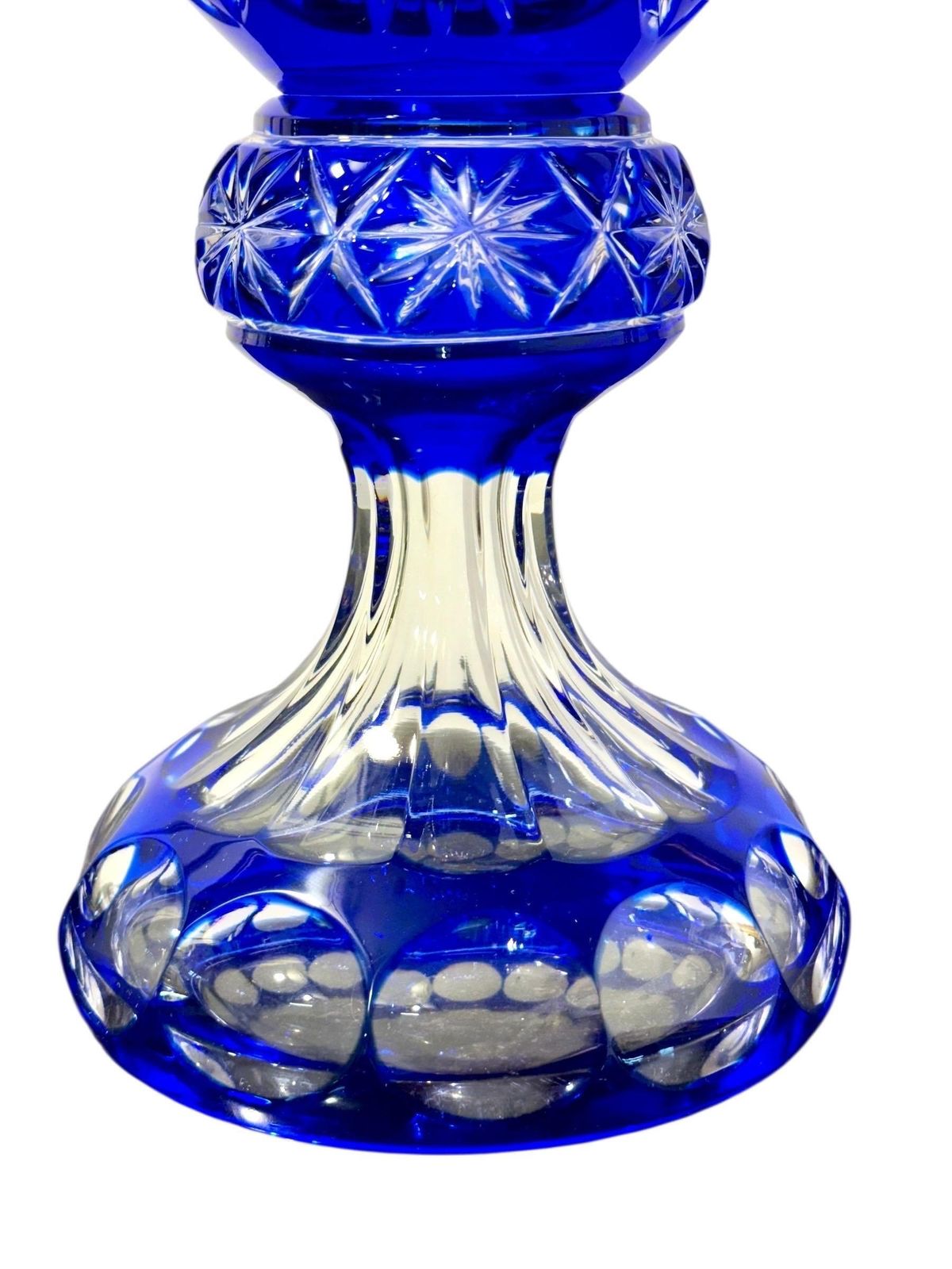 Large Blue Overlay Bohemian Crystal Vase On Pedestal Base photo buy