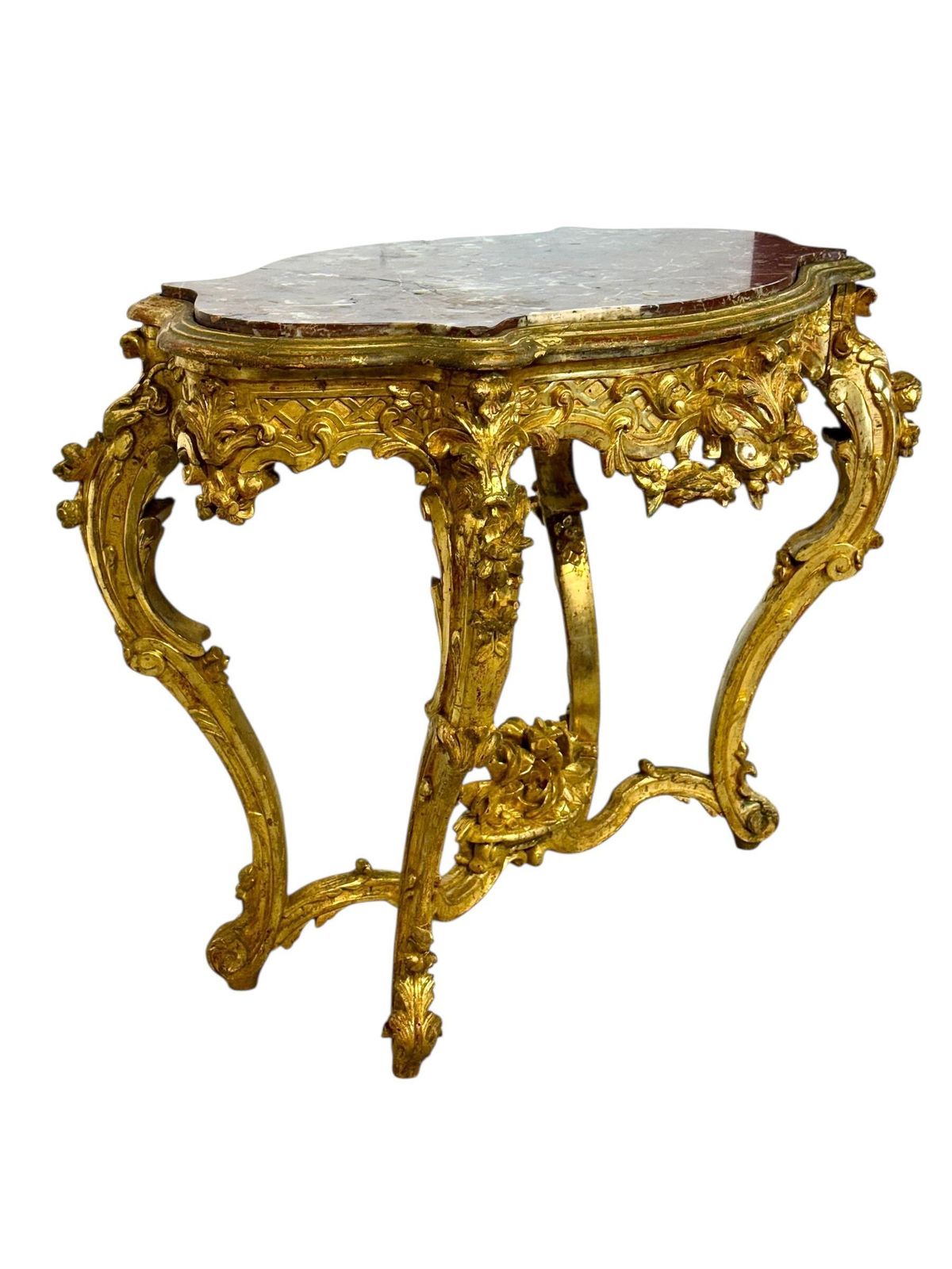Louis XV Style Giltwood Center Table With Breccia Marble Top, 19th Century photo furniture