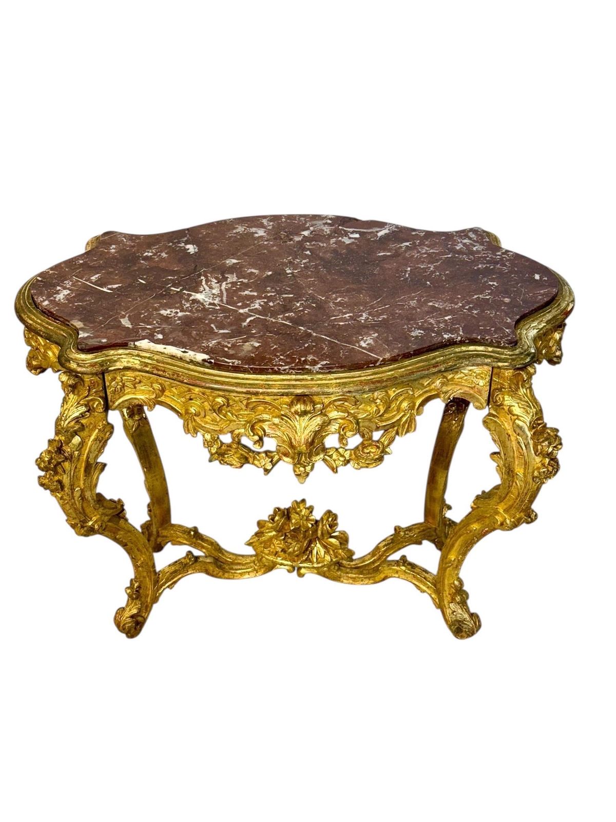 photo for sale Louis XV Style Giltwood Center Table With Breccia Marble Top, 19th Century