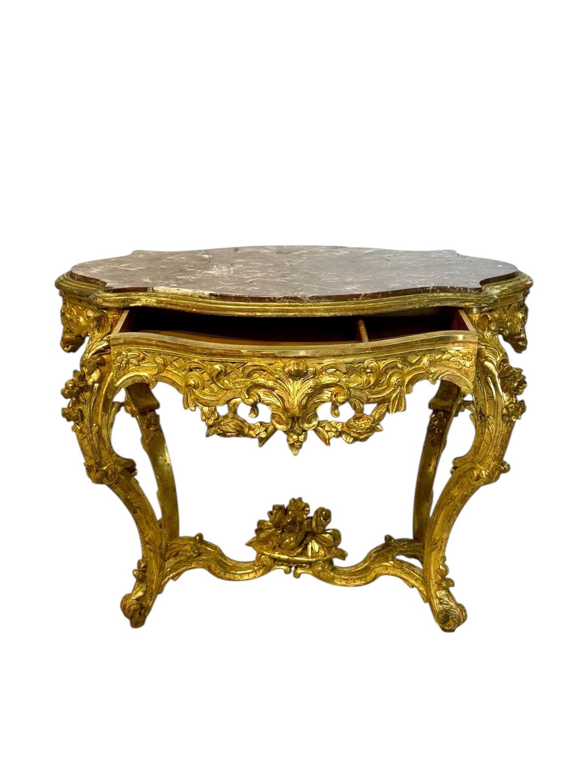 Home Decor Louis XV Style Giltwood Center Table With Breccia Marble Top, 19th Century photo