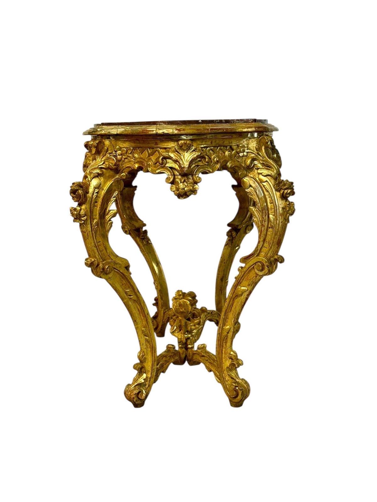 photo vinterior Louis XV Style Giltwood Center Table With Breccia Marble Top, 19th Century