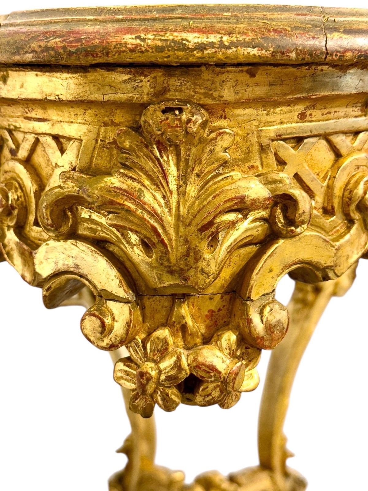 photo vintage Louis XV Style Giltwood Center Table With Breccia Marble Top, 19th Century