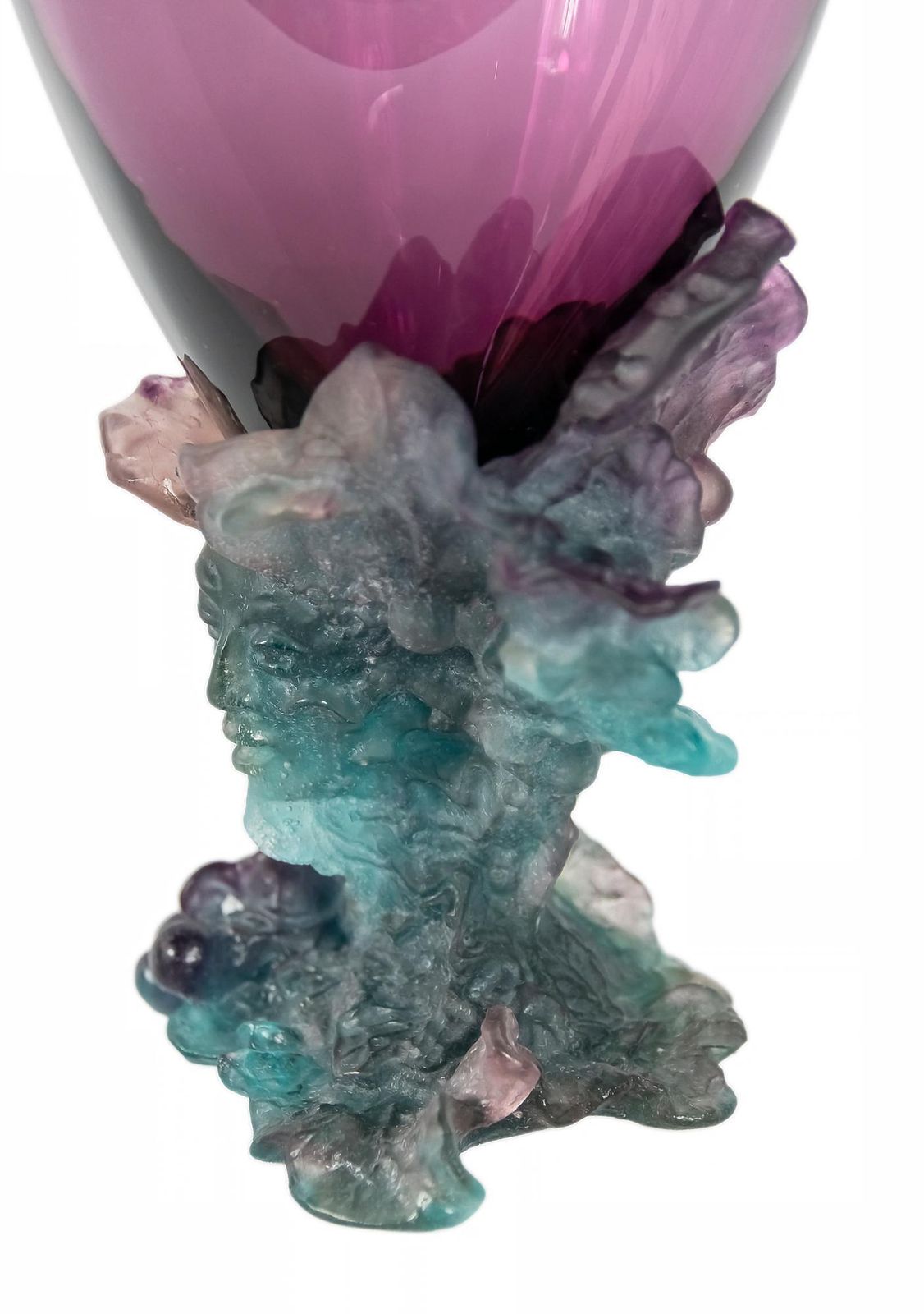 French Daum Bacchus Green Amethyst Vase Centerpiece Pâté De Verre photo for sale