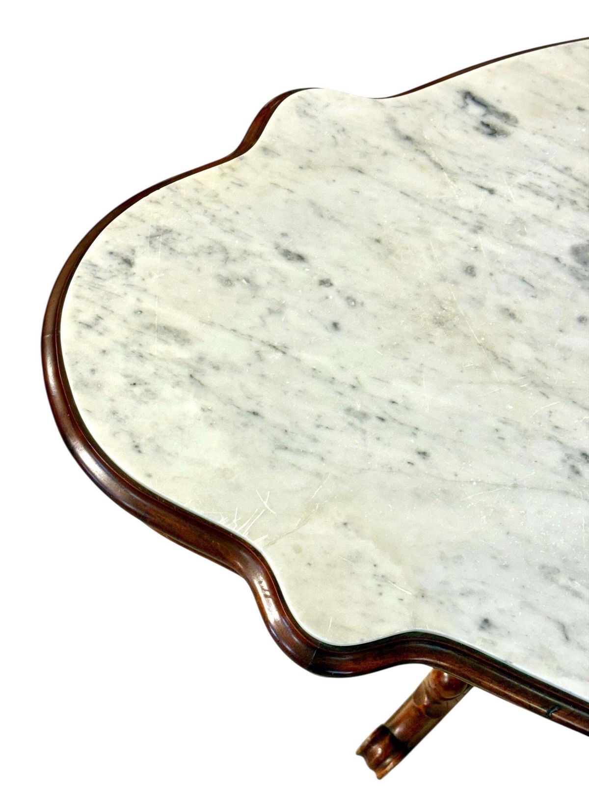 19th Century French Walnut Center Table With Shaped Marble Top And Drawers photo buy