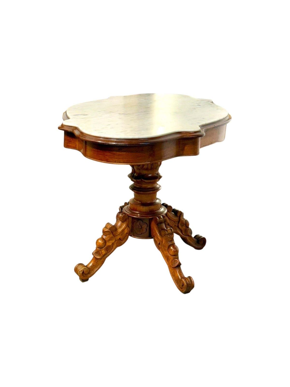 photo furniture 19th Century French Walnut Center Table With Shaped Marble Top And Drawers