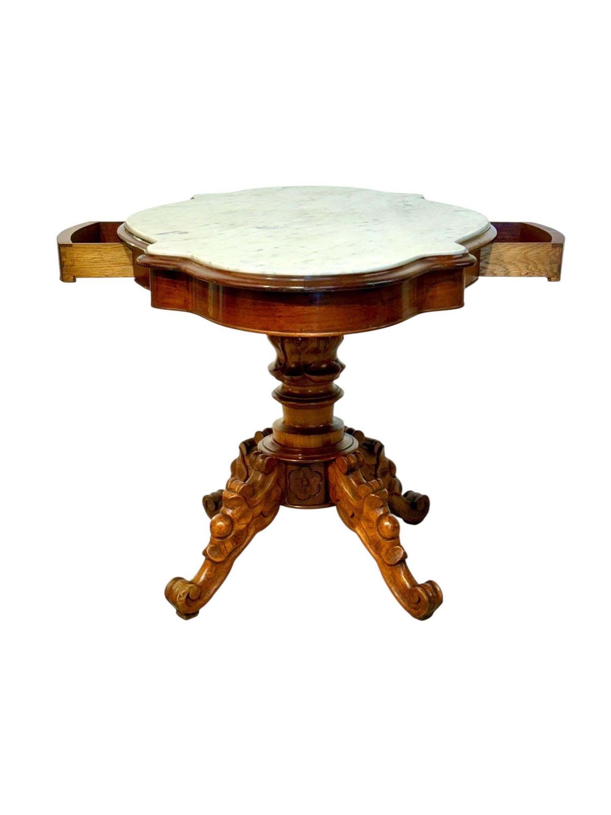 photo buy 19th Century French Walnut Center Table With Shaped Marble Top And Drawers
