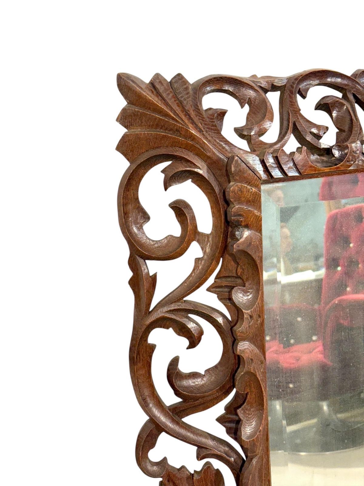 19th Century French Hand Carved Oak Beveled Mirror photo buy