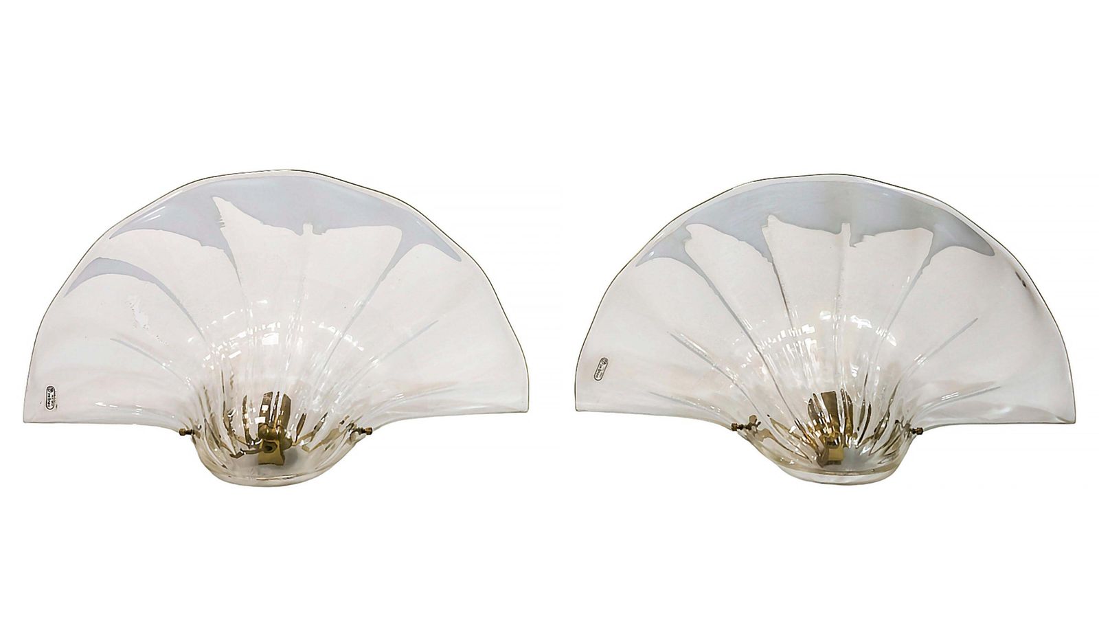 Pair Of Italian Murano Glass And Brass Wall Light Sconces By Seguso photo furniture