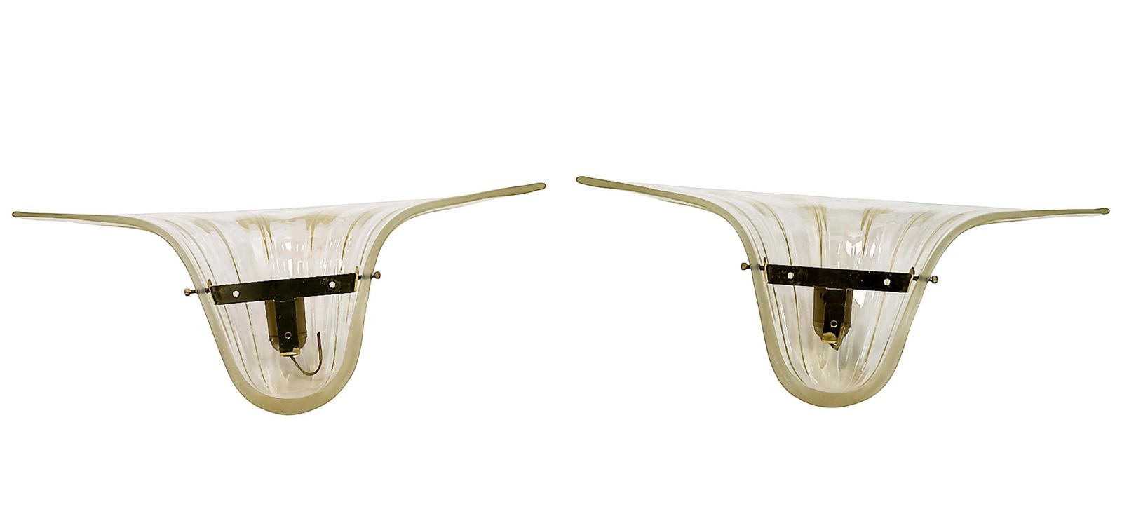 Pair Of Italian Murano Glass And Brass Wall Light Sconces By Seguso photo vinterior