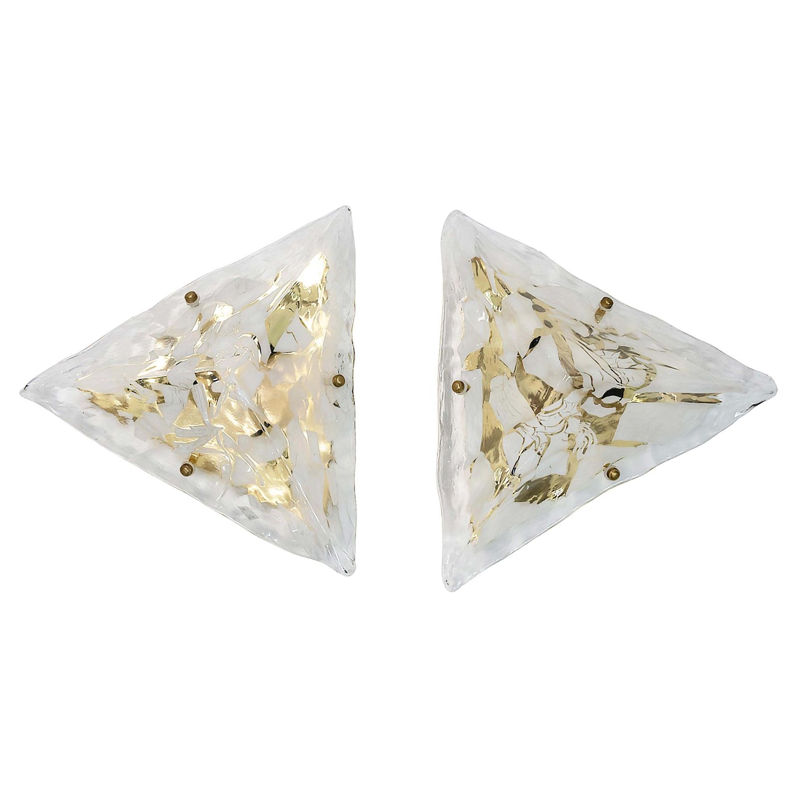 Pair Of Italian Murano Glass And Brass Wall Light Sconces/Flush Mount Lamps