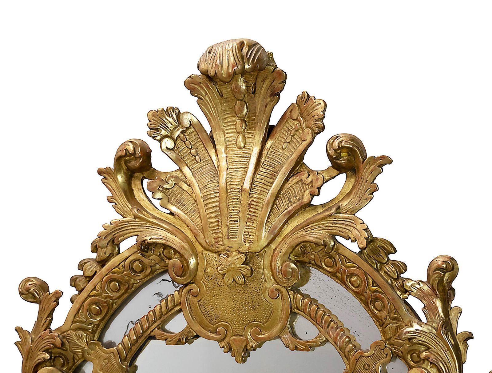 French Carved Giltwood Wall Mirror, 18th Century Régence Period photo vintage