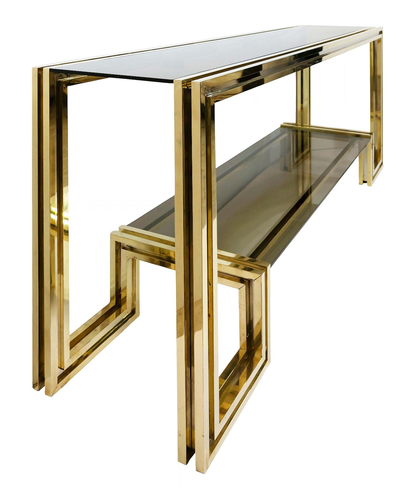 Italian Rare Mid Century Brass, Chrome And Glass Console Table By Romeo Rega photo 5638.0
