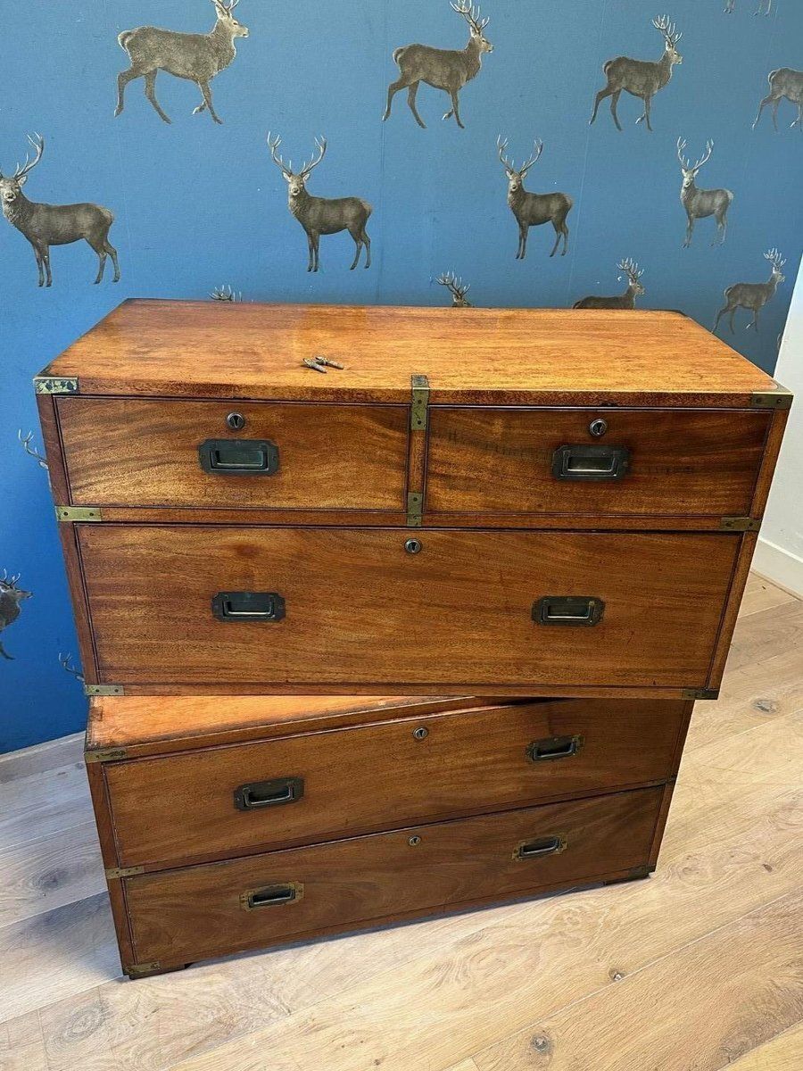 Antique Campaign Chest Of Drawers