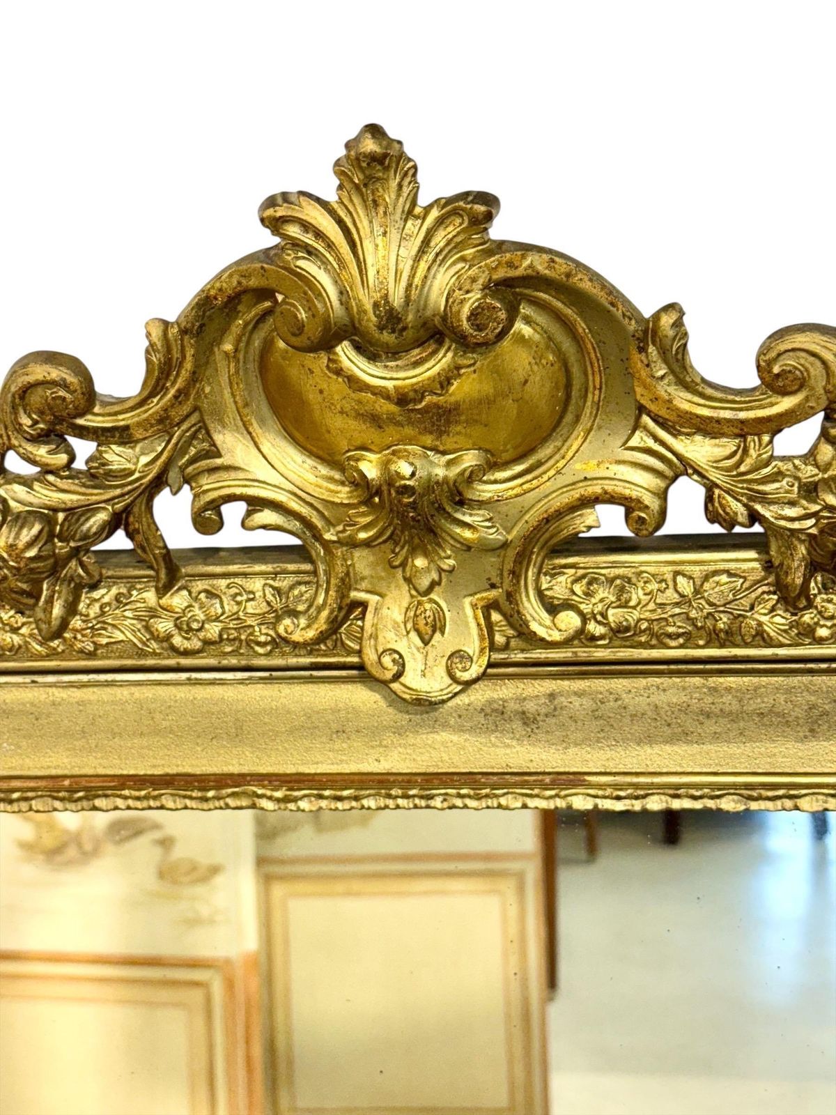 19th Century French Gilded Mirror With Floral Crest And Original Glass photo Home Decor