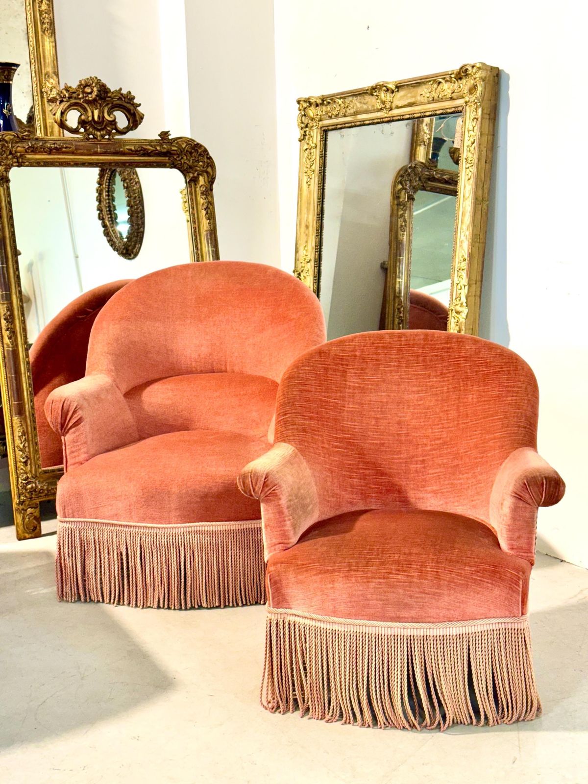 photo buy 19th Century French Velvet Armchair With Tassel Fringe Trim