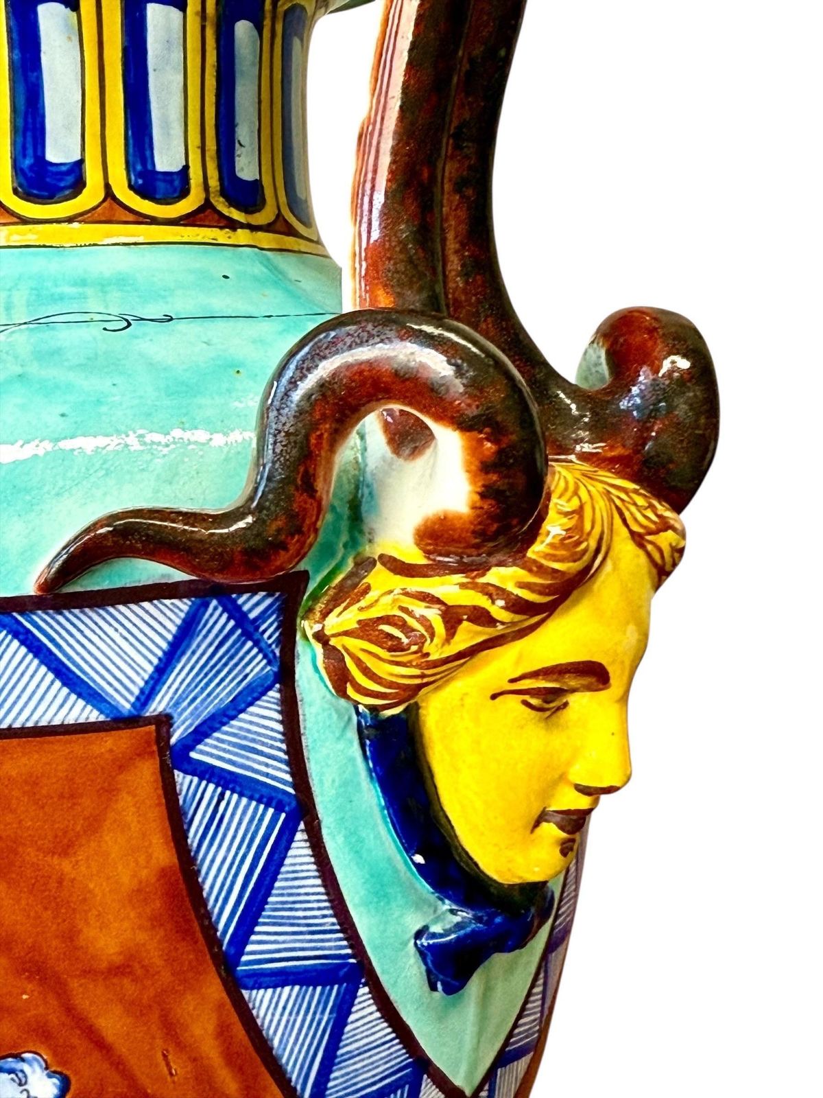 Large 19th Century Jules Vieillard Majolica Vase With Mythological Scenes photo buy