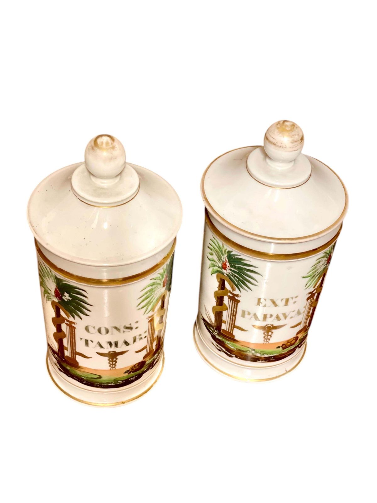 Pair Of 19th Century French Porcelain Apothecary Lidded Jars photo 1090.0