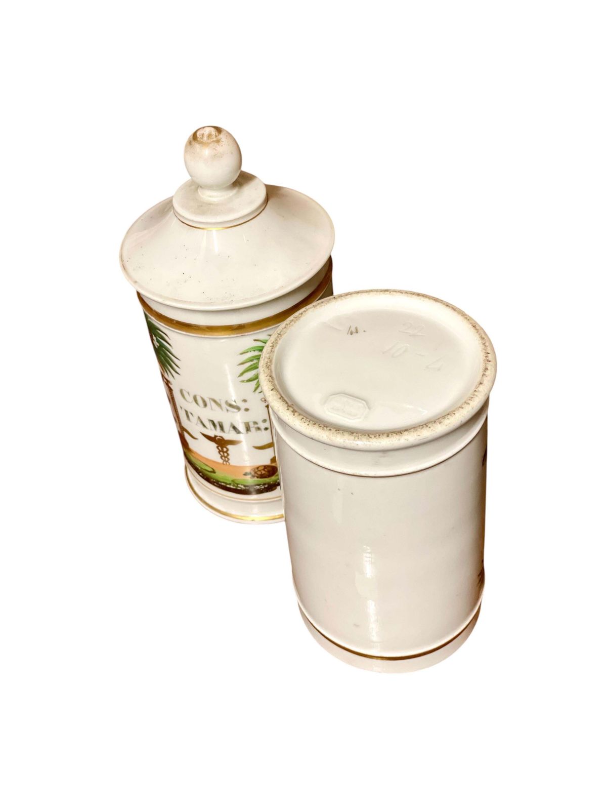 Pair Of 19th Century French Porcelain Apothecary Lidded Jars photo vintage