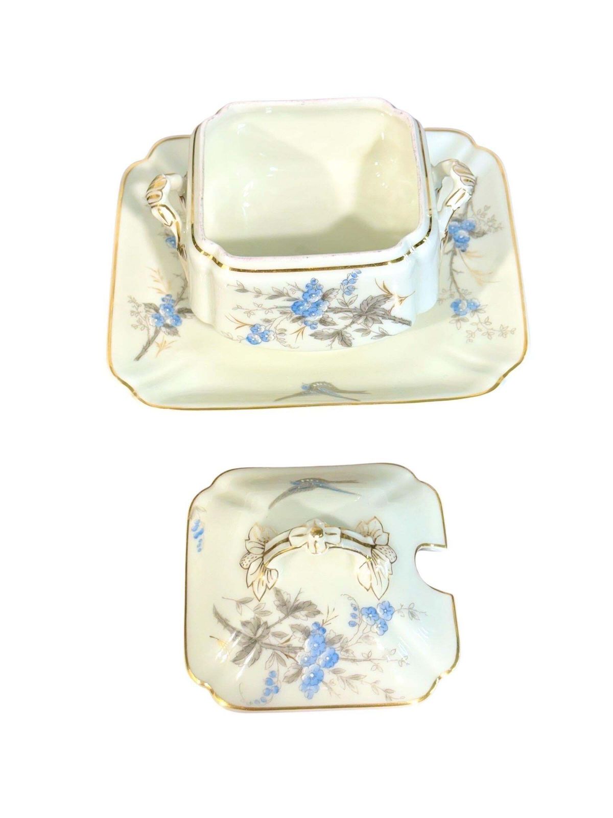 Home Decor Porcelain Dinner Service Of 43 Pieces With Blue Floral And Bird Motifs photo