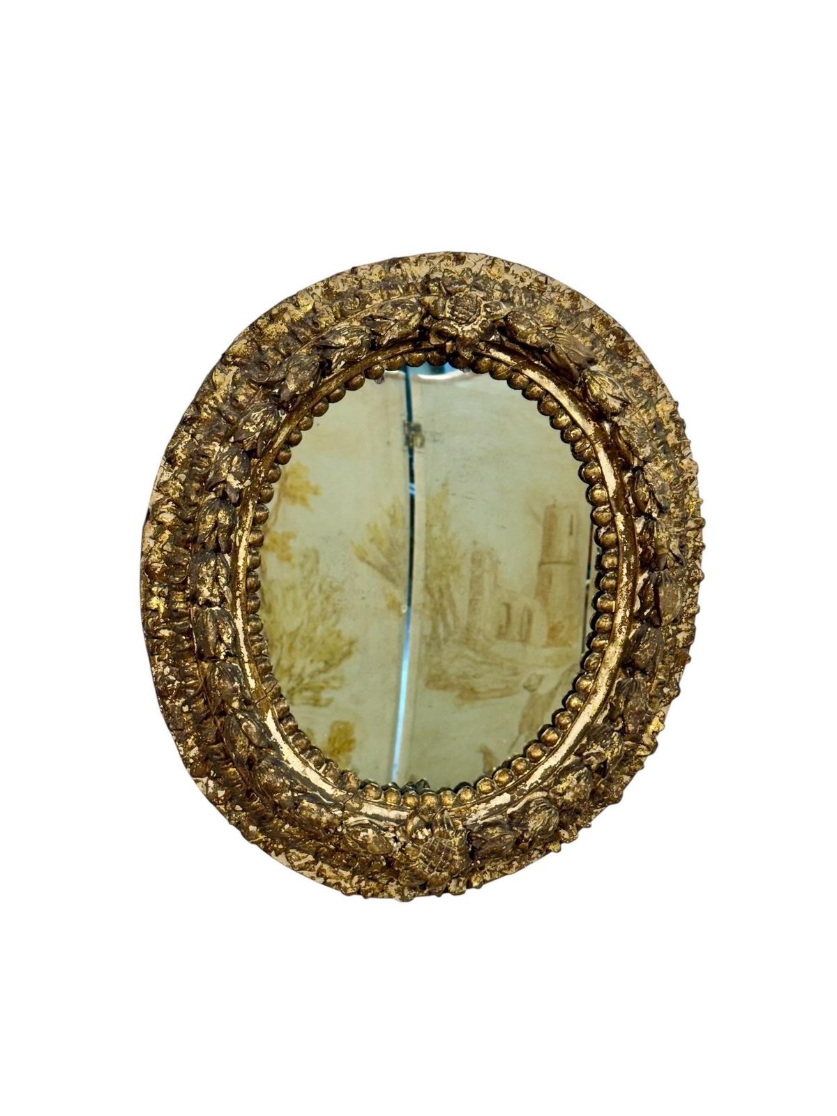 17th Century Italian Oval Giltwood Mirror With Floral Carvings photo for sale