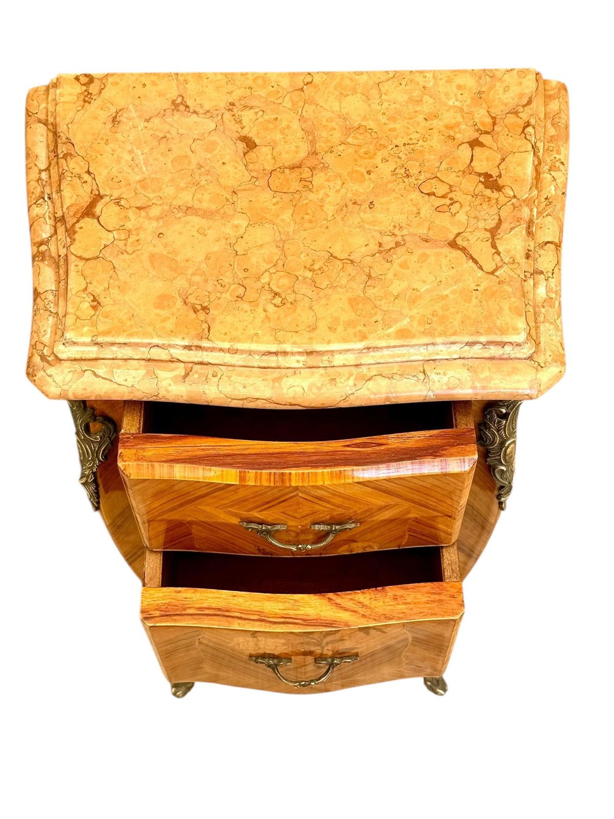 1516.0 Pair Of French Louis XV Style Marquetry Nightstands With Marble Tops photo