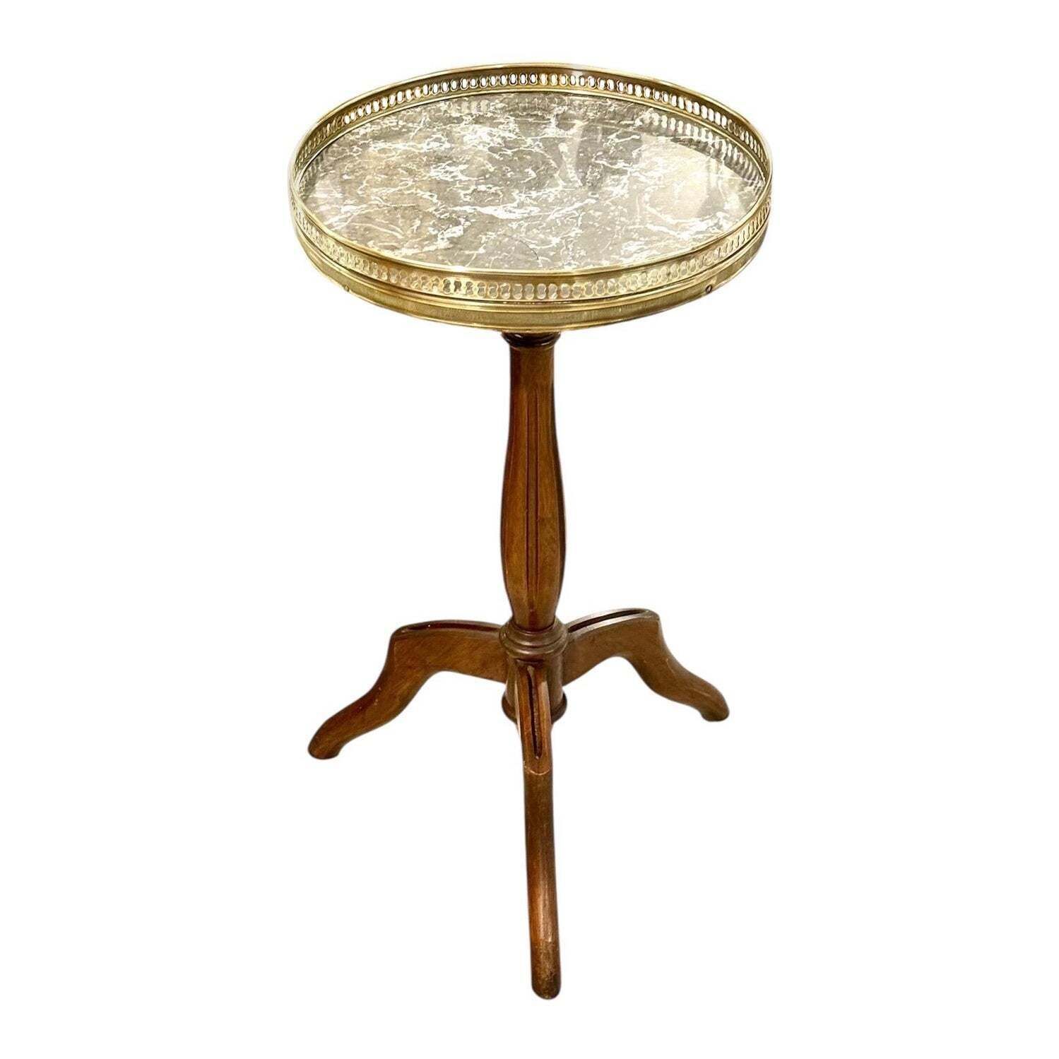 Petite French Gueridon With Marble Top And Brass Gallery, 19th Century
