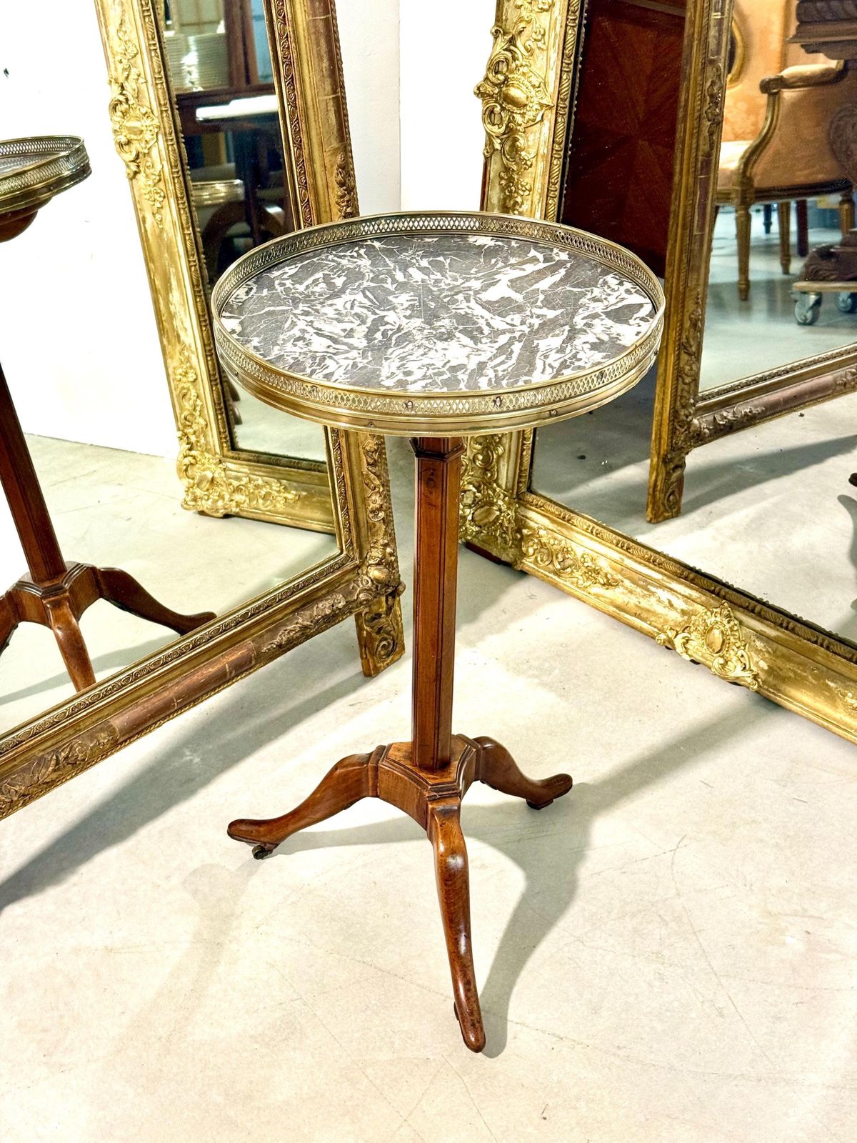 photo buy Antique French Gueridon Table With Marble Top And Brass Gallery, 19th C.