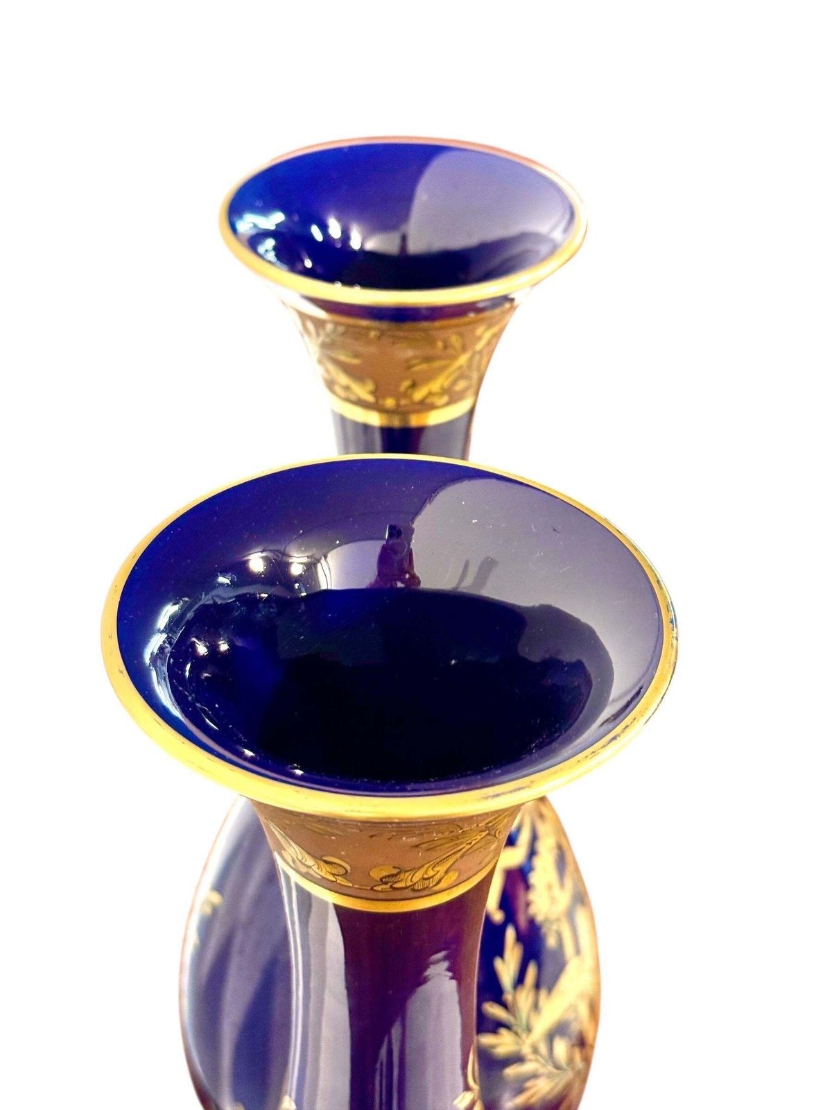 Rare Pair Of Cobalt Blue & Gilt Amphora Vases By Jaget & Pinon, Tours C.1930 photo for sale