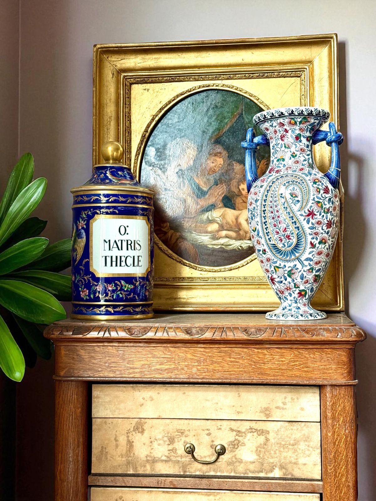 photo buy Gien Faience Vase, “Cachemire” Pattern With Floral & Paisley Décor