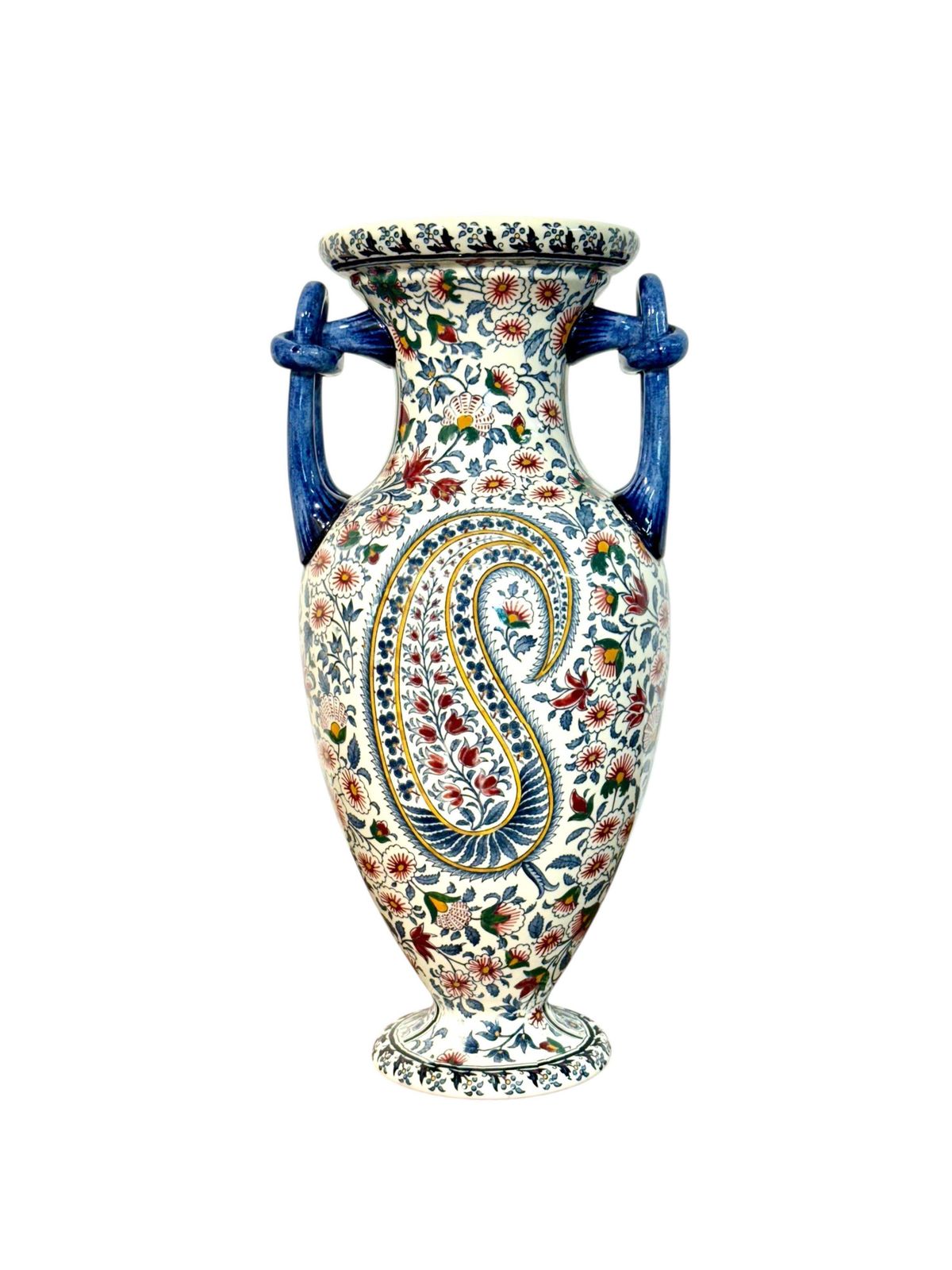 photo vintage Gien Faience Vase, “Cachemire” Pattern With Floral & Paisley Décor