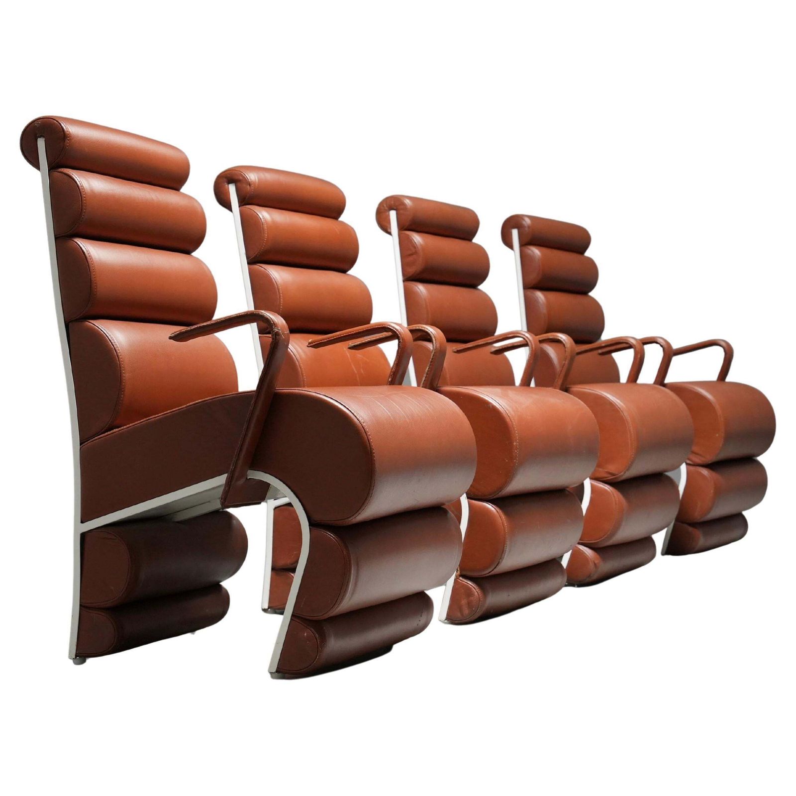 Set Van 4 Fauteuils In Metaal En Imitatieleer, Frankrijk, Jaren 1970