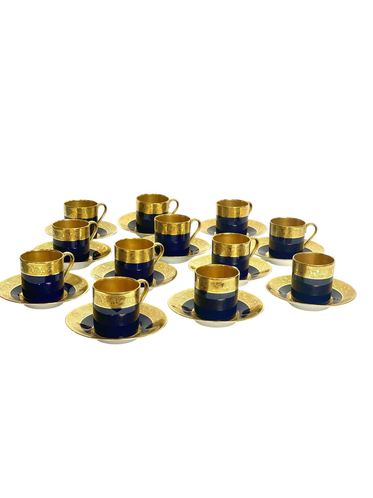 1455.0 Limoges Coffee Set For 12 In Blue And Gold, Early 20th Century photo