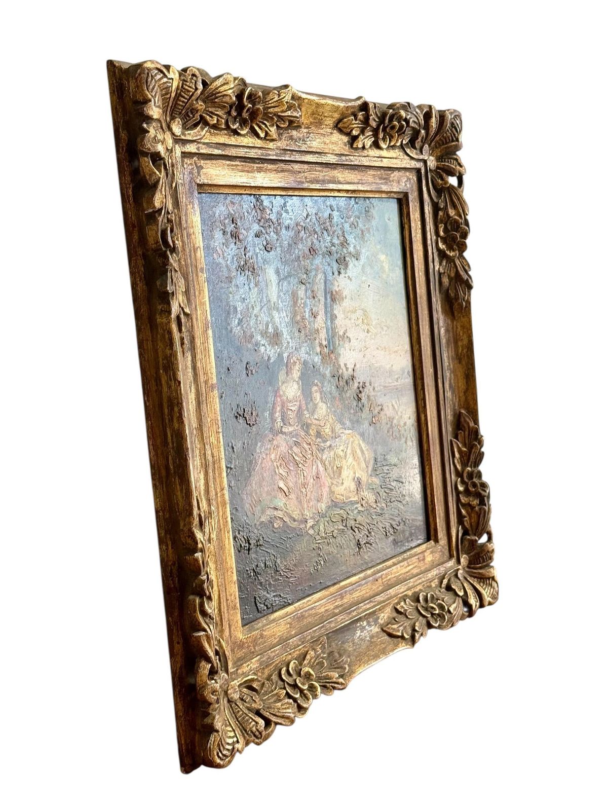 photo vinterior 19th Century Romantic Oil Painting Of Ladies By The Riverside