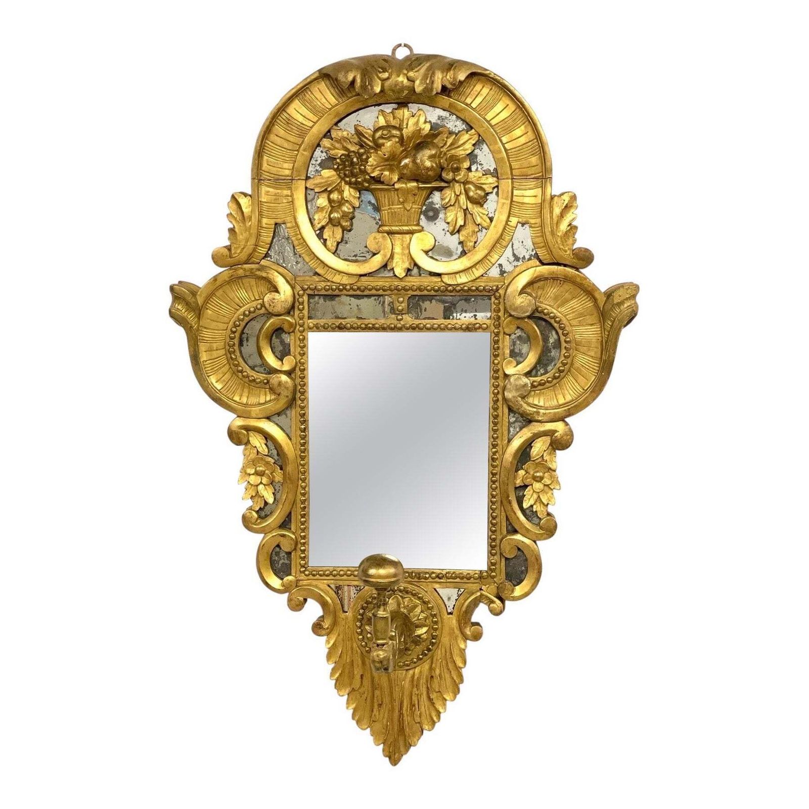 18th Century Rare Giltwood Parcloses Mirror With Wig Stand Arm